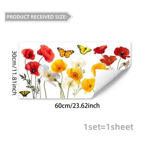 Detailansicht der 30x60cm bunten Blumen und Schmetterlinge Fensterbilder auf weißem Hintergrund