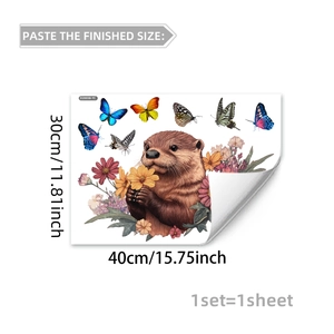 Guide des tailles du sticker de fenêtre loutre et fleurs, décoration PVC 30cm x 40cm