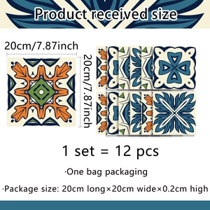 Retro French tile wall stickers with 12 patterns for kitchen and balcony 20x20cm