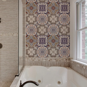 Retro Mediterranean style marble pattern waterproof tile stickers for bathroom wall decor
