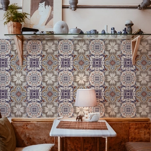 Vintage bohemian mandala tile stickers used as a decorative bathroom wall backsplash