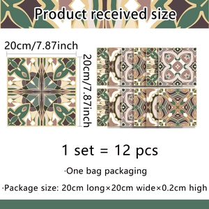 Set of 12 vintage teal mandala tile stickers 20x20cm for balcony and kitchen wall decor