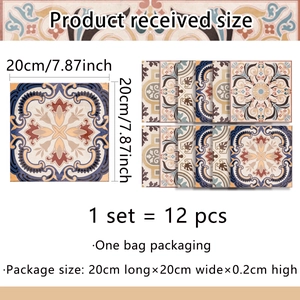 Set of 12 vintage mandala pattern wall tile stickers 20x20cm waterproof PVC decals