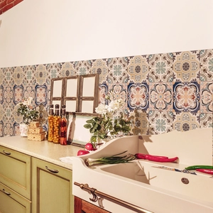 Kitchen backsplash with retro mandala marble pattern wall tile stickers