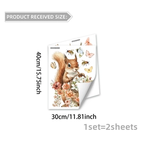 Stickers électrostatiques de fenêtre avec écureuil, fleurs, abeilles et papillons