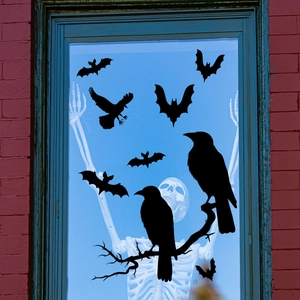 Halloween Silhouette Vensterstickers Zwart Heks Vleermuis Geest Statische Hechting PVC Dubbelzijdig Voor Party Decor