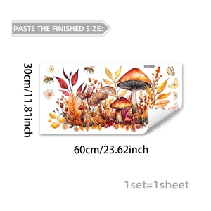 Autocollants de fenêtre champignons et feuilles d'automne, 60x30cm, décoration double face