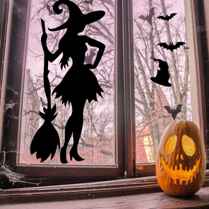 Halloween raamstickers met heks en vleermuis silhouetten voor glas decoratie thuis