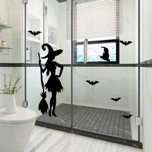 Halloween heks en vleermuizen silhouet stickers op glas voor feestelijke decoratie