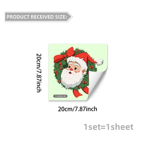 Detailed view of Santa Claus wreath wall sticker with 20cm x 20cm size dimensions