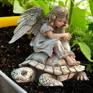 Creative Angel Turtle Garden Stakes 2D Flat PVC Outdoor Yard Decoration Angel Girl Statue Garden Stake For Flower Pot Patio Decoration