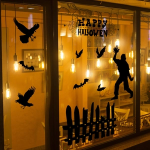 Halloween raamstickers met zwart silhouet, vleermuizen en spinnenweb decoratie