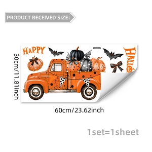 Halloween wall sticker 30x60cm sheet with vintage truck, pumpkins and bats detail