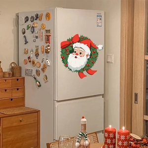 Detailed Christmas Santa holly wreath wall sticker on a home refrigerator surface