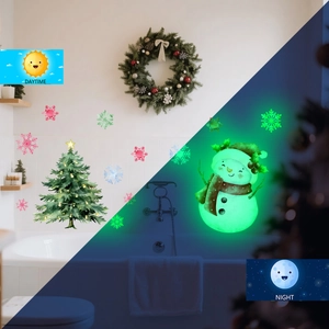 Luminous Christmas snowman and tree wall stickers showing day and night glowing effect