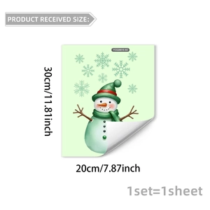Detailed view of luminous Christmas snowman and snowflake wall decals with measurements