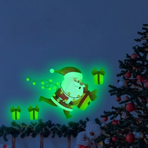 Luminous Christmas Santa and gift boxes wall stickers with green glow effect for home decor