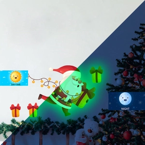 Luminous Santa Claus and gift box wall stickers showing daytime and night glowing effect