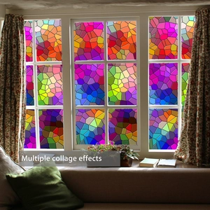 Colorful floral mosaic static window film with multiple collage effects for home decor