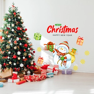 Luminous Christmas snowman wall stickers with gift boxes and golden snowflakes