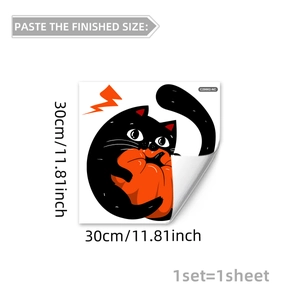 Double-sided Halloween window sticker featuring a black cat holding a pumpkin, 30x30cm