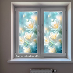 Detail showing two sets of collage effects for white lily static window film
