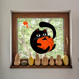 Halloween Wall Stickers Cartoon Black Cat Pumpkin Highland Cow Witch Hat Crow Red Rose Window Stickers Festival Home Decor