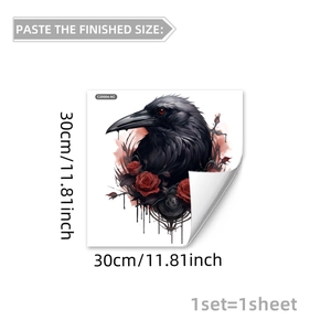 Gothic Halloween crow wall sticker with red roses and 30x30cm double-sided visual design