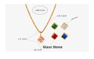 Detailed size chart of square stone pendants showing chain length and dimensions