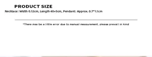Detailed size specifications for the square pendant necklace in titanium steel material