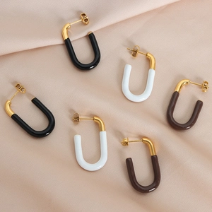French vintage U-shape earrings in enamel candy colors with 18k gold plating