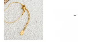 Detail of gold titanium steel necklace featuring a lobster clasp and S.Steel tag