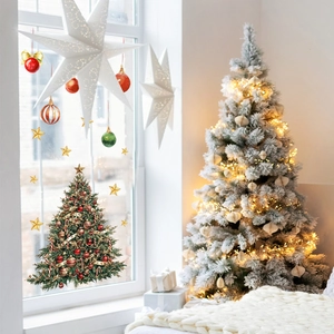 Christmas tree and star window decals set for cozy festive home glass decoration