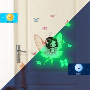 Luminous fairy wall sticker with butterflies and flowers for kids room decor