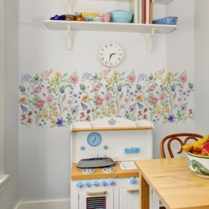 Stickers muraux fleurs aquarelle peints à la main avec fleurs sauvages pour la maison