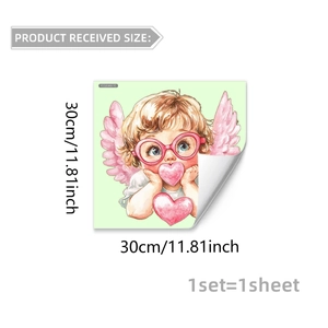 Luminous angel wall sticker with pink wings and heart glasses for kids room decor