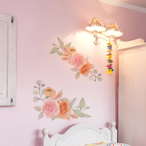 Stickers muraux fleurs aquarelle avec pivoines roses et orange pour la chambre