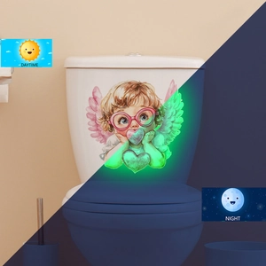 Glow-in-the-dark angel fairy toilet sticker showing day and night luminous green effect
