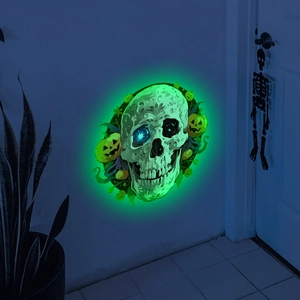 Détails des autocollants muraux tête de mort et citrouille luminescents pour Halloween