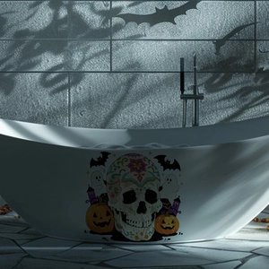 Sticker de baignoire Halloween étanche avec crâne en sucre, fantôme et citrouilles