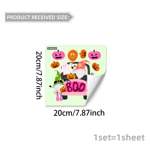 Leuchtende Halloween Wandtattoo mit Geist und Kürbis Auto auf 20cm quadratischem Bogen