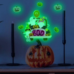 Leuchtende Halloween Wandaufkleber PVC Glow In The Dark Geist Kürbis Katze Hexenkessel Dekoration Für Zuhause Grusel Party