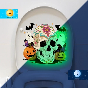 Sticker WC crâne d'Halloween avec effet phosphorescent pour le jour et la nuit