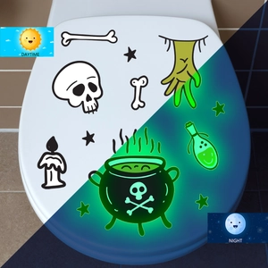 Halloween luminous wall stickers showing daytime black lines and green glow effect at night