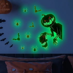 Luminous Halloween wall stickers with glowing pumpkin monster and spider decorations