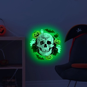 Stickers muraux Halloween fluorescents vert avec crâne, citrouilles et fantômes