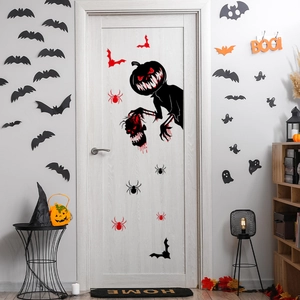 Detailed Halloween wall stickers set with spooky pumpkin monster and black bat decals