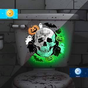 Stickers WC Halloween montrant la comparaison entre le jour et la vue nocturne lumineuse
