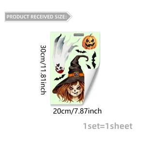 Luminous Halloween wall decal set featuring ghosts and witch girl size 20x30cm