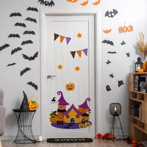 Luminous Halloween wall stickers set with castle, ghosts, and pumpkins for room decoration